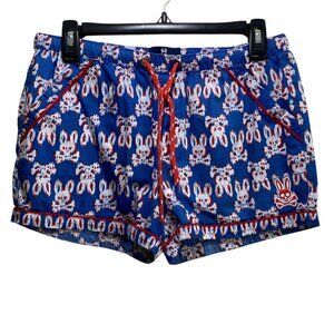 Psycho Bunny All Print Skull Woven Lounge Shorts Womens S Blue Two Front Pockets